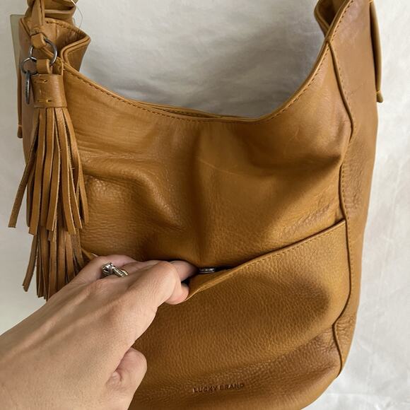 Lucky Brand Mak Shoulder leather bag, Safron color, Magnetic snap closure, NWT. - Picture 6 of 13